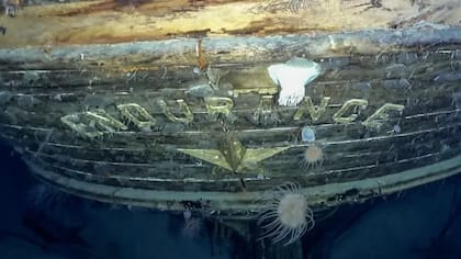Estas son las primeras imágenes del Endurance, donde está el nombre del barco tallado sobre la popa