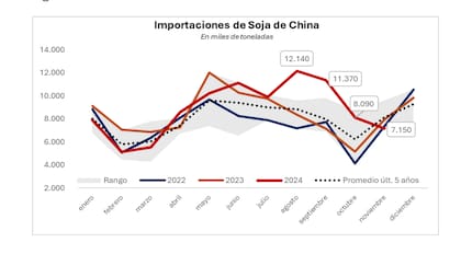 Este año, las importaciones de China alcanzaron las 97 millones de toneladas, incrementándose un 9% respecto al año pasado y ubicándose un 12% por encima del promedio de los últimos cinco años, según información del gobierno chino