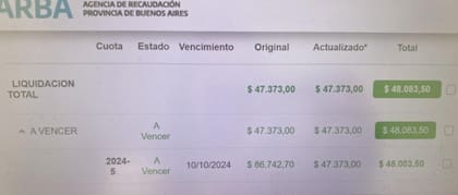 Este contribuyente abonó de manera anticipada la totalidad del impuesto a principio de año y, le llegó "la cuota extra" para abonar antes del 10 de octubre