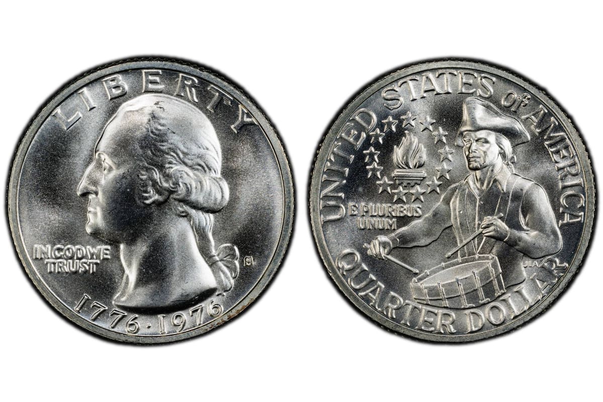 Este ejemplar del cuarto de dólar del Bicentenario de 1976 se realizó en honor a los 200 años de la independencia de Estados Unidos