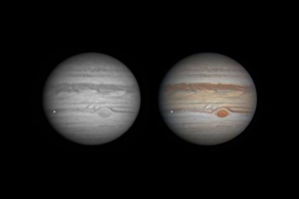 Este el momento de la captura del impacto en Júpiter. El punto brillante a la izquierda del planeta (Foto: Ethan Chappel @ChappelAstro)