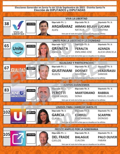 Este es el formato de Boleta única de Papel que se usó en 2023 en Santa Fe