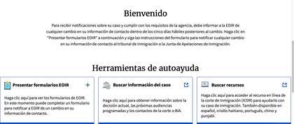 Este es el inicio de la página de ICE donde se cambia la dirección