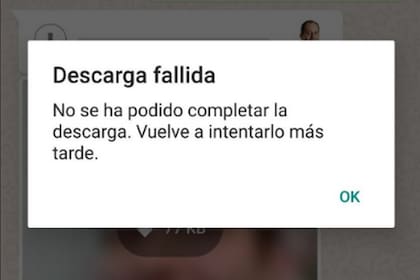 Este es el mensaje de error que reciben los usuarios al intentar descargar un audio, foto o video en WhatsApp