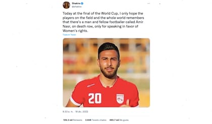 Este es uno de los tuits que publicó Shakira para apoyar al futbolista iraní que fue condenado