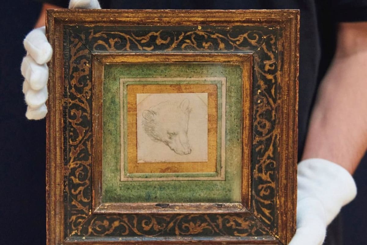 Este estudio de la cabeza de un oso mide apenas 7 x 7 centímetros y fue realizado hace unos 540 años, en punta de plata sobre papel