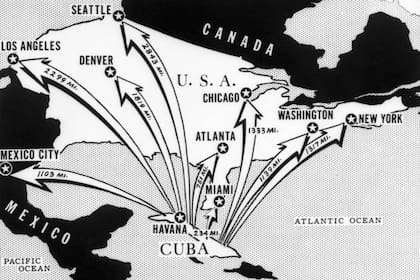 Este gráfico de un periódico de la época muestra el alcance que tenían los misiles soviéticos instalados en Cuba