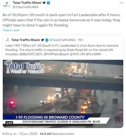 Este miércoles se reportó el cierre de la I-95 South in Ft. Lauderdale