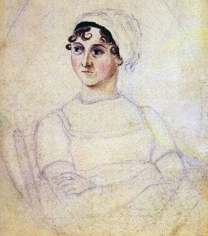 Este retrato a lápiz y acuarela de Jane realizado por Cassandra (que se ve aquí coloreado) es la única imagen autenticada de la novelista