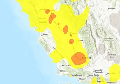 Este viernes, diversas áreas de California registran un nivel de calidad de aire en código naranja; los miembros de grupos sensibles pueden experimentar efectos en la salud