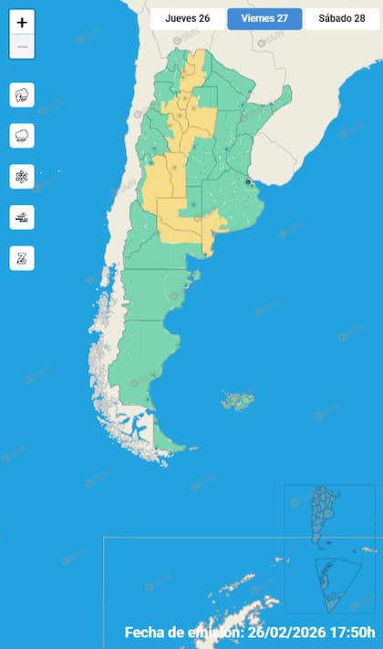 Este viernes rige una alerta amarilla por tormentas en 13 provincias argentinas