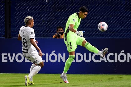 Esteban Andrada en su último partido en Boca: el 3-0 a The Strongest, de Bolivia, en la Bombonera y por la etapa de grupos de la Copa Libertadores.