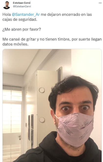 Esteban Cervi tuiteó desde la caja de seguridad de Santander