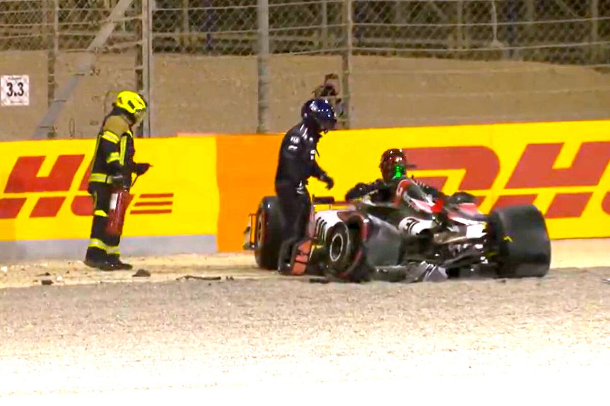 Esteban Ocon se despistó en el inicio de la Q2 y su Haas se destruyó al golpear de cola contra la pared