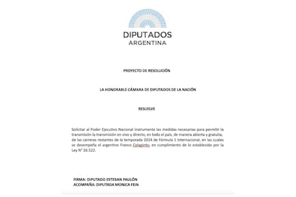 Esteban Paulón y Mónica Fein presentaron un proyecto en Diputados en el que reclaman al Gobierno se transmitan las carreras de Franco Colapinto en F1 por TV Pública