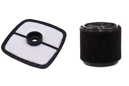 Estos son los dos tipos de filtro en las sopladoras de hojas: de fieltro y de espuma (de izquierda a derecha)