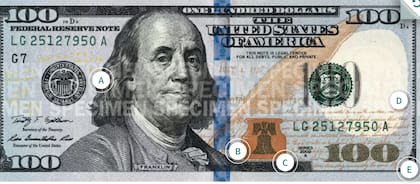 Estos son los elementos de seguridad de un billete de US$100