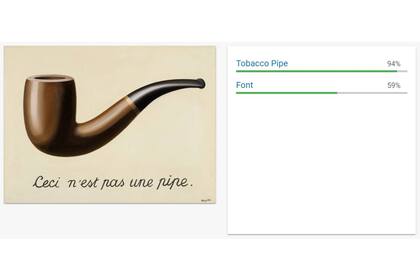 Etiquetas de la Google Cloud Vision API para Ceci nest pas une pipe, de René Magritte