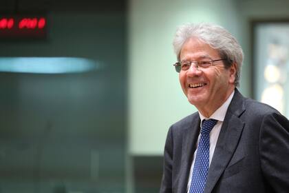 European Commissioner for Economy Paolo Gentiloni arrives for a meeting of EU finance ministers at the European Council building in Brussels, Tuesday, May 16, 2023. (AP Photo/Geert Vanden Wijngaert)