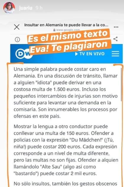 Evangelina Anderson copió un texto ajeno y lo ?egó en su cuenta de Instagram como una reflexión propia