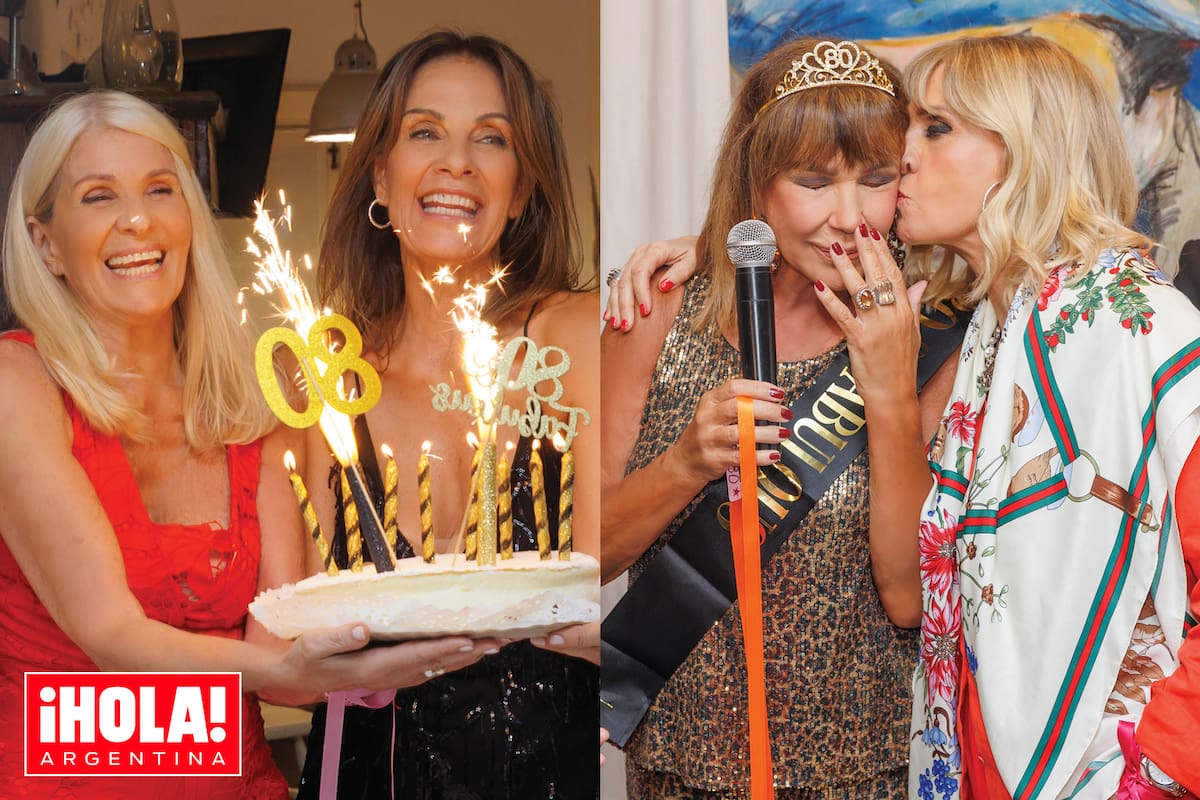 Evelyn Scheidl y Nequi Galotti con la tora de cumpleaños. Teté Coustarot y un beso cariñoso a la homenajeada