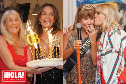 Evelyn Scheidl y Nequi Galotti con la tora de cumpleaños. Teté Coustarot y un beso cariñoso a la homenajeada