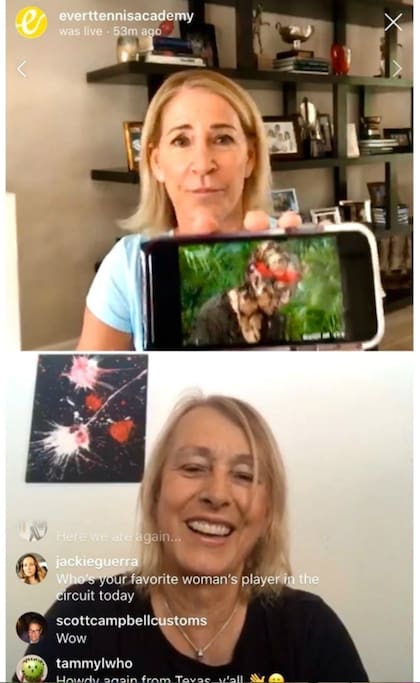 Evert y Navratilova, durante el chat en vivo que compartieron en Instagram