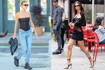 Ex de Bradley Cooper, Irina es madre de Lea de Seine, de 4 años. En la foto, luce un corset de Are You Am I, jeans de tiro bajo, combat boots de Both Gao y anteojos Celine. Madre de un varón de tres meses, Sylvester Apollo, Emily recuperó su silueta en tiempo récord. Lleva un minivestido de Nensi Dojaka y sandalias “strappy” de Femme.