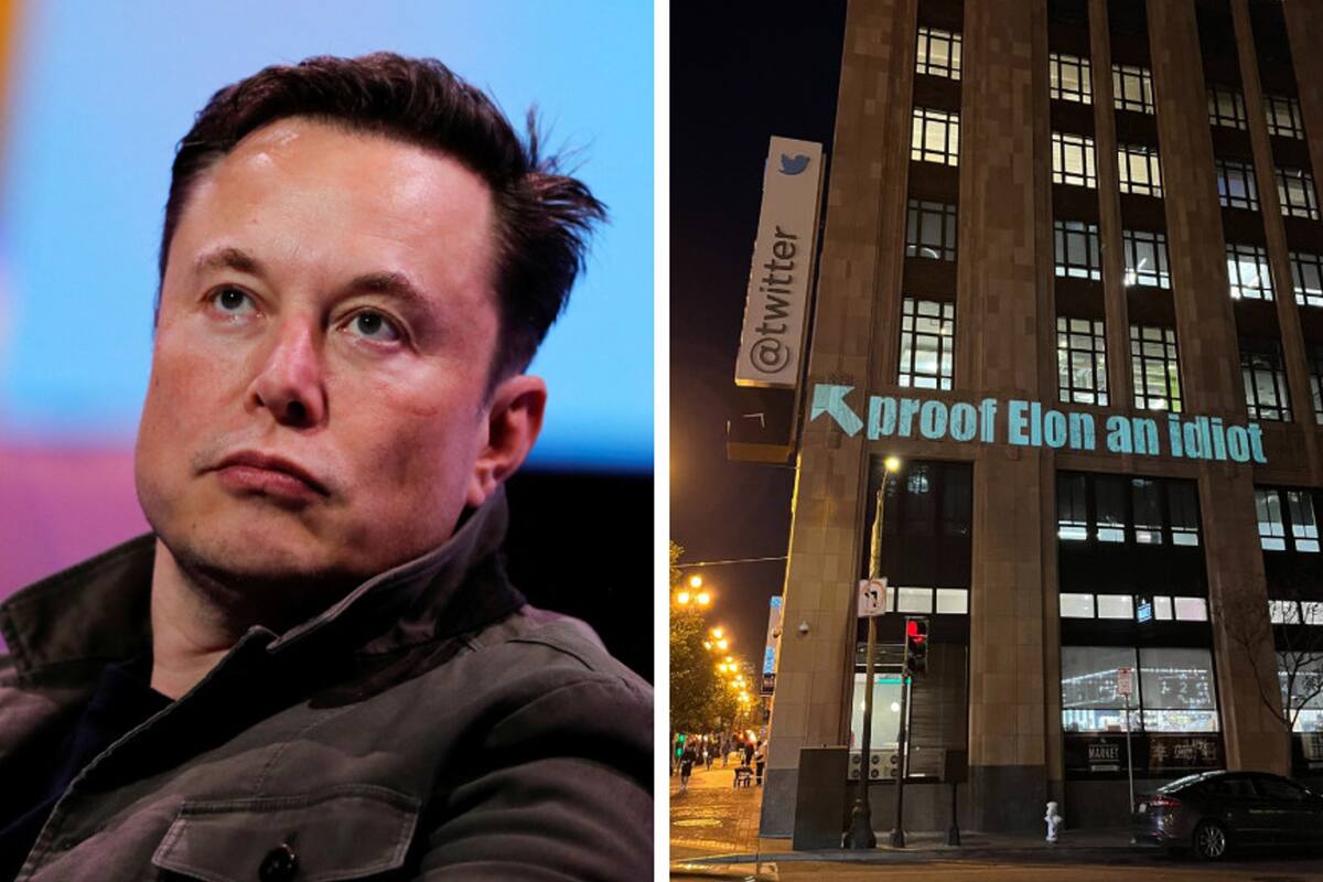 Exempleados proyectaron insultos contra Elon Musk sobre la fachada del edificio central de Twitter