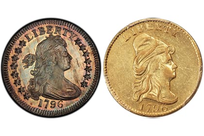Existen dos tipos de Draped Bust Quarter, la B1, con estrellas, y la B2, sin estrellas
