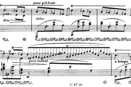 Extracto de Chopin Nocturno op. 62 no. 1, publicada por Schirmer, Nueva York, 1881, que muestra la notación musical característica del romántico músico