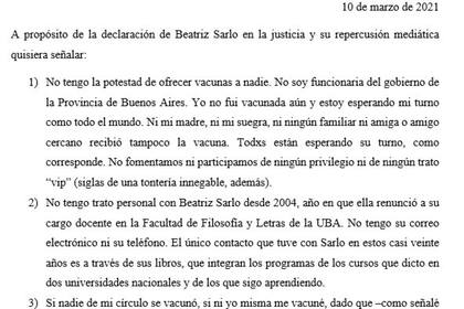 Extracto de la carta que publicó Soledad Quereilhac, en Facebook
