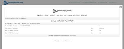 Extracto de la declaración jurada de bienes y rentas de Evaliz Morales Alvarado.
