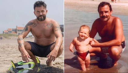 Ezequiel, hoy, en la misma playa en la que se tomó una de las pocas fotos que conserva junto a su padre