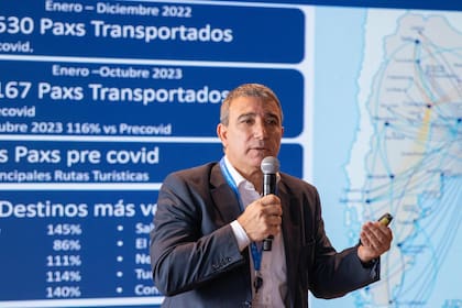 Fabián Lombardo, presidente de Aerolíneas, en una presentación
