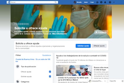 Facebook presentó un espacio en la red social que permite conectar a las personas con voluntarios y organizaciones que ofrecen su ayuda en medio de la cuarentena