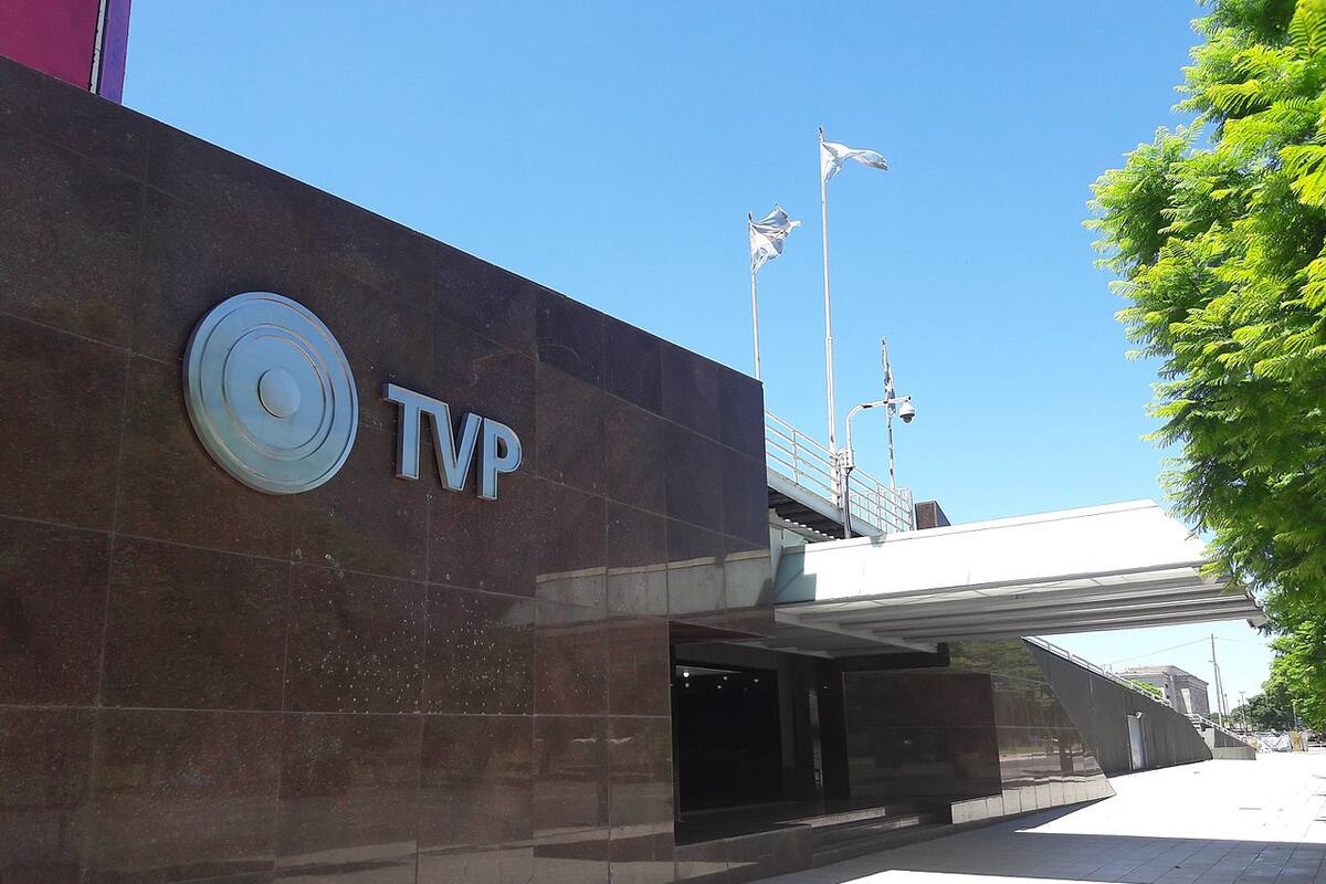 Fachada del edificio de la TV Pública, en su ya emblemática dirección de Figueroa Alcorta 2977