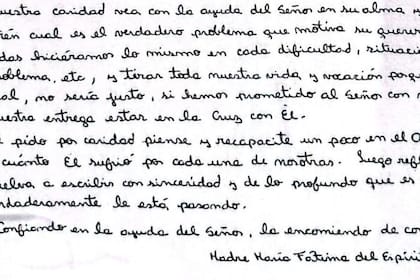 Facsimil carta de la madre superiora del convento de Salta anexado a la causa judicial