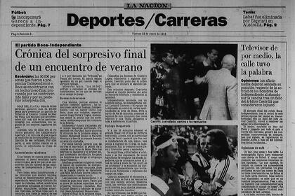 Facsímil de la portada de Deportes de La Nación del 22 de enero de 1993