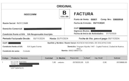 Factura que Andis abonó dos veces, según uno de los informes remitidos por Vilches a la Justicia