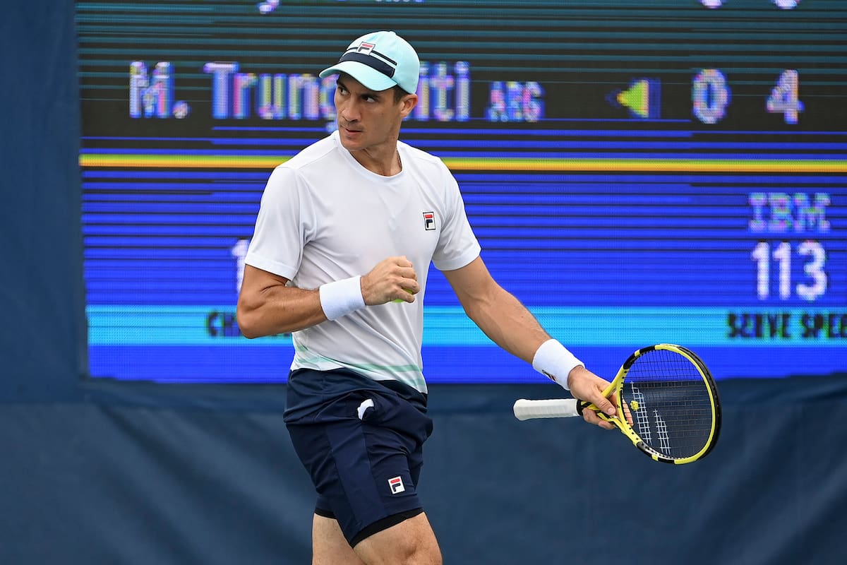 Facundo Bagnis reacts during a Men's Singles match at the 2021 US Open, Wednesday, Sep. 1, 2021 in Flushing, NY. (Andrew Ong/USTA)