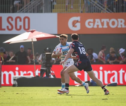 Facundo Pueyrredón, de los Pumas 7s, ante Gran Bretaña, en el seven de Dubái