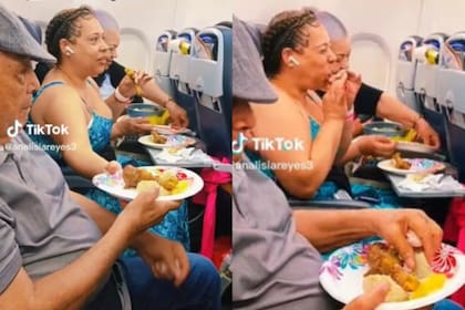 Familia comiendo pollo frito en pleno avión se volvió viral en TikTok