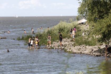 Familias enteras se acercan al Río de la Plata a refrescarse