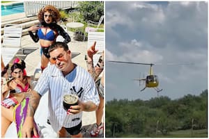 Fede Bal arriba a su pool party en Villa Carlos Paz en un helicóptero y esposado