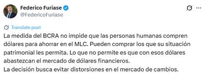 Federico Furiase sobre la nueva medida del Gobierno (X: @FedericoFuriase)