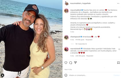 Federico Hoppe y Macarena Rinaldi anunciaron que están esperando a su primera hija, Amanda (Foto: Instagram @macarinaldiok)