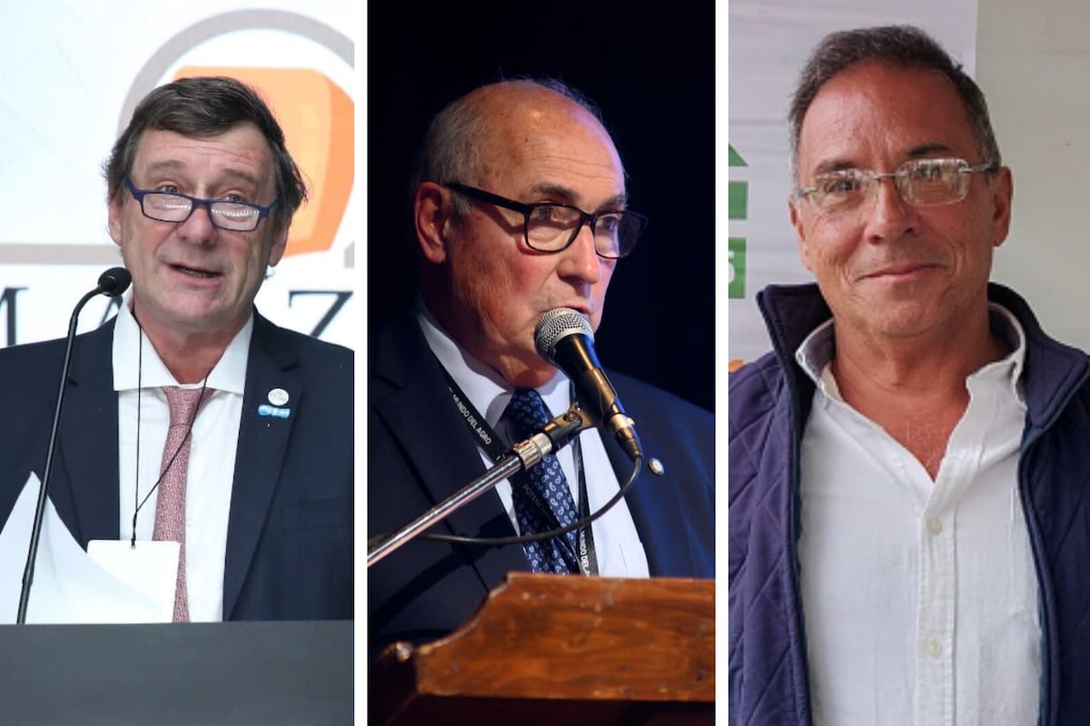 Federico Zerboni, presidente de Maizar; Rodolfo Rossi, presidente de Acsoja; Hugo Meloni, presidente de la Asociación Civil de Productores Agrícolas y Ganaderos del Norte (Apronor)