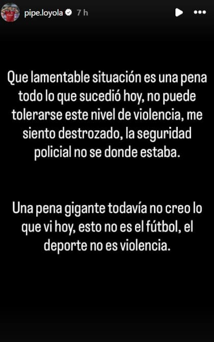 Felipe Loyola, jugador de Independiente, se expresó sobre los incidentes ocurridos en el partido con la U de Chile