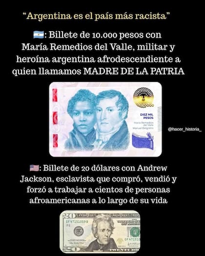 Felipe Pigna utilizó el ejemplo de los billetes para demostrar el verdadero racismo de cada país
